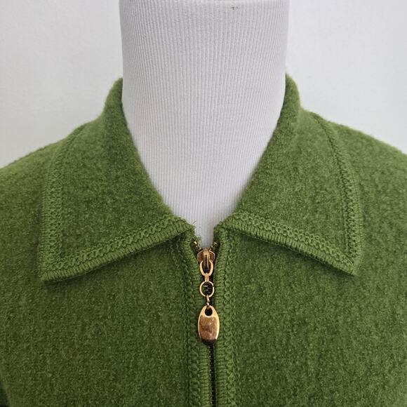 Vintage Boiled Wool Zip Up Jacket Green Holiday Lisa International Women Large - Picture 5 of 11